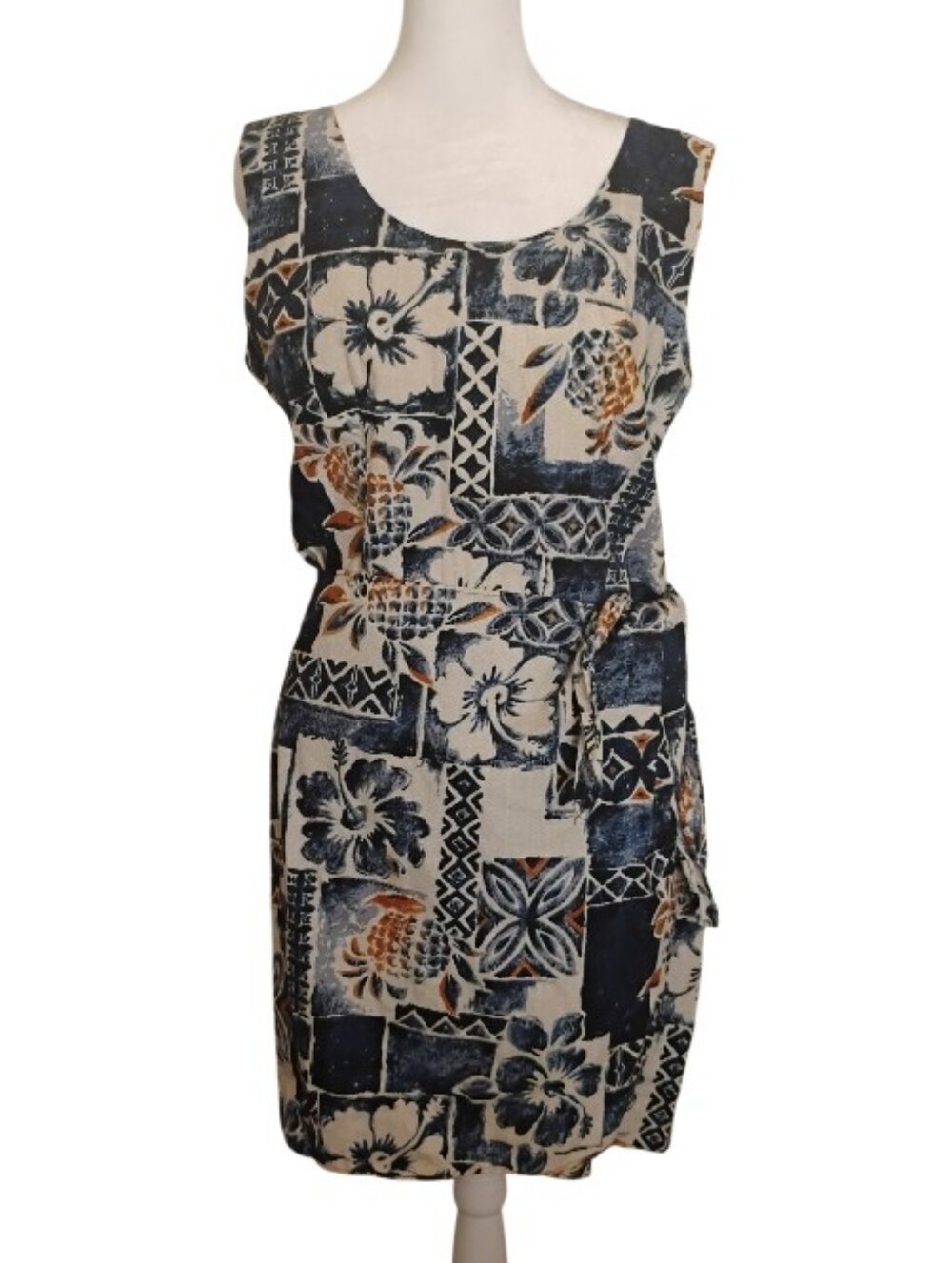 Sleeveless Coastal Style Floral Patchwork Linen Dress Like  Hand Made